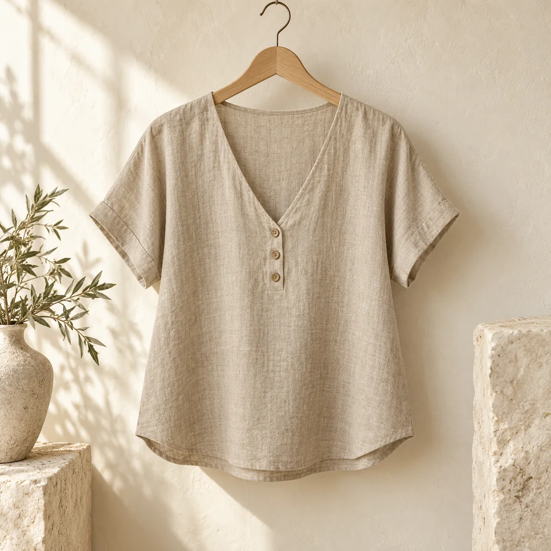 Mira Linen Blouse — Sand